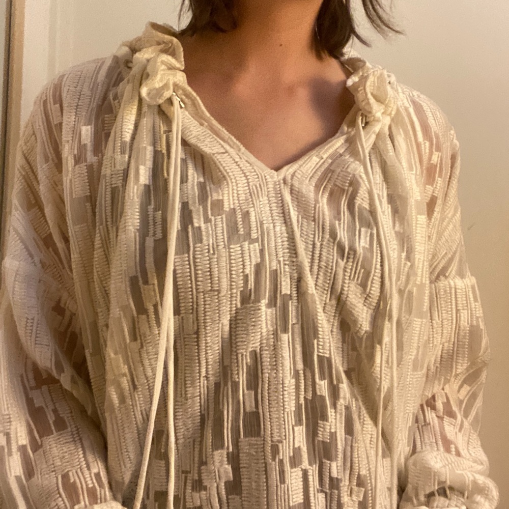 Iro Cream Threaded Pattern Tie Top - image 2